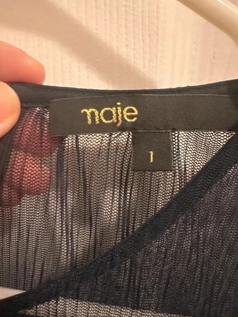 Maje Black Pleated Sheer Mini Dress – FR 1 - Picture 2 of 2